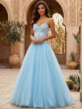 Sherri Hill Strapless Light Blue Ball Gown Dress size 10